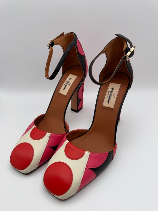 Valentino Garavani Shoes - Valentino Garavani Pink&Red Polka Dot Patch Leather Block Heel Multicolour-Sz 38